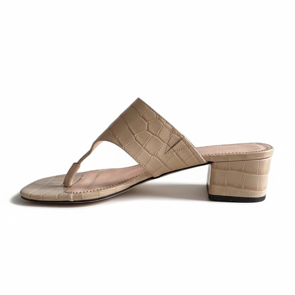 J. Crew Italian Croc Embossed Heeled Thong Sandals Resort Shoes Vacation Nude 8 - Picture 3 of 7